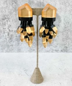 Monies Large Faceted Drop Earclips, Gold Monies