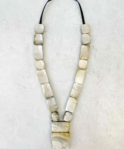 Monies Monies Alice Large V Drop Shell & Leather Necklace, Mother Of Pearl