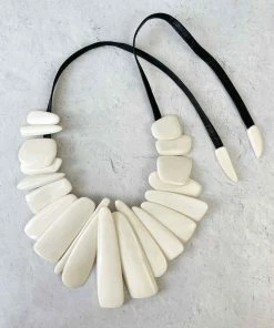 Monies Leather & Bone Bib Necklace, Bone