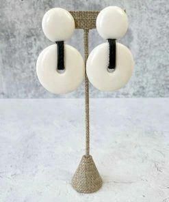 Monies Monies Round Drop Earclips, Bone