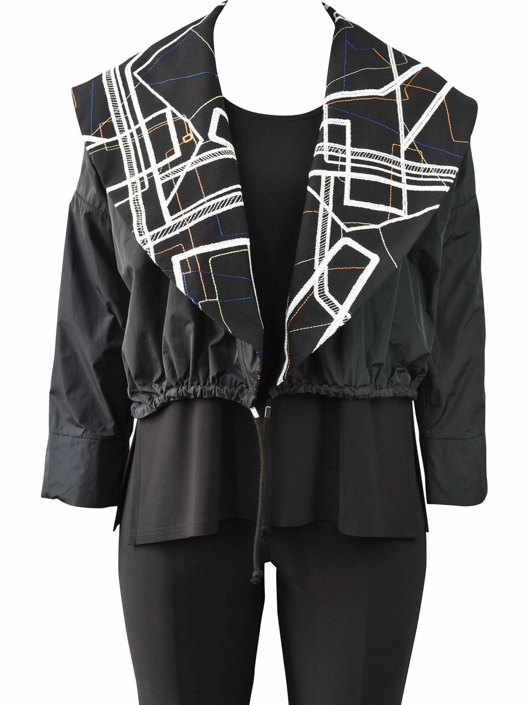 NY 77 Embroidered Collar Short Jacket, Black/Multi 3 NY 77 Embroidered Collar Short Jacket, Black/Multi