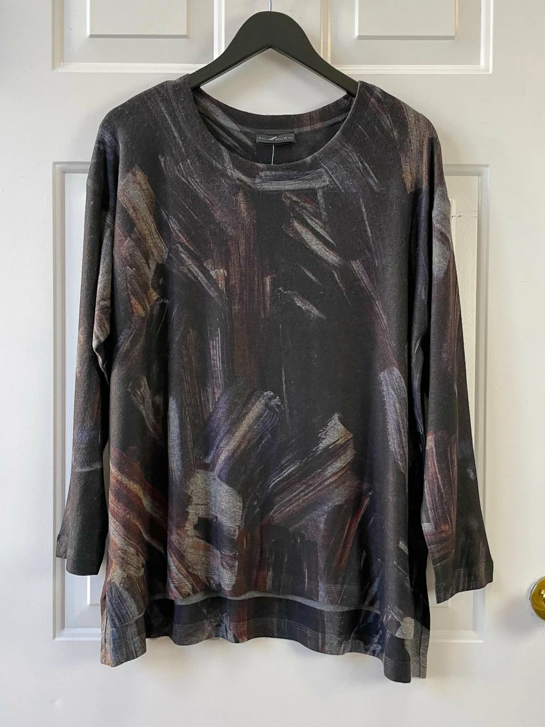 Nally And Millie Nally & Millie Brush Stroke Print Long Sleeve Top, Black Brown Multi