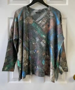 Nally And Millie Nally & Millie Brush Stroke Print V-Neck Oversize Top, Brown Multi