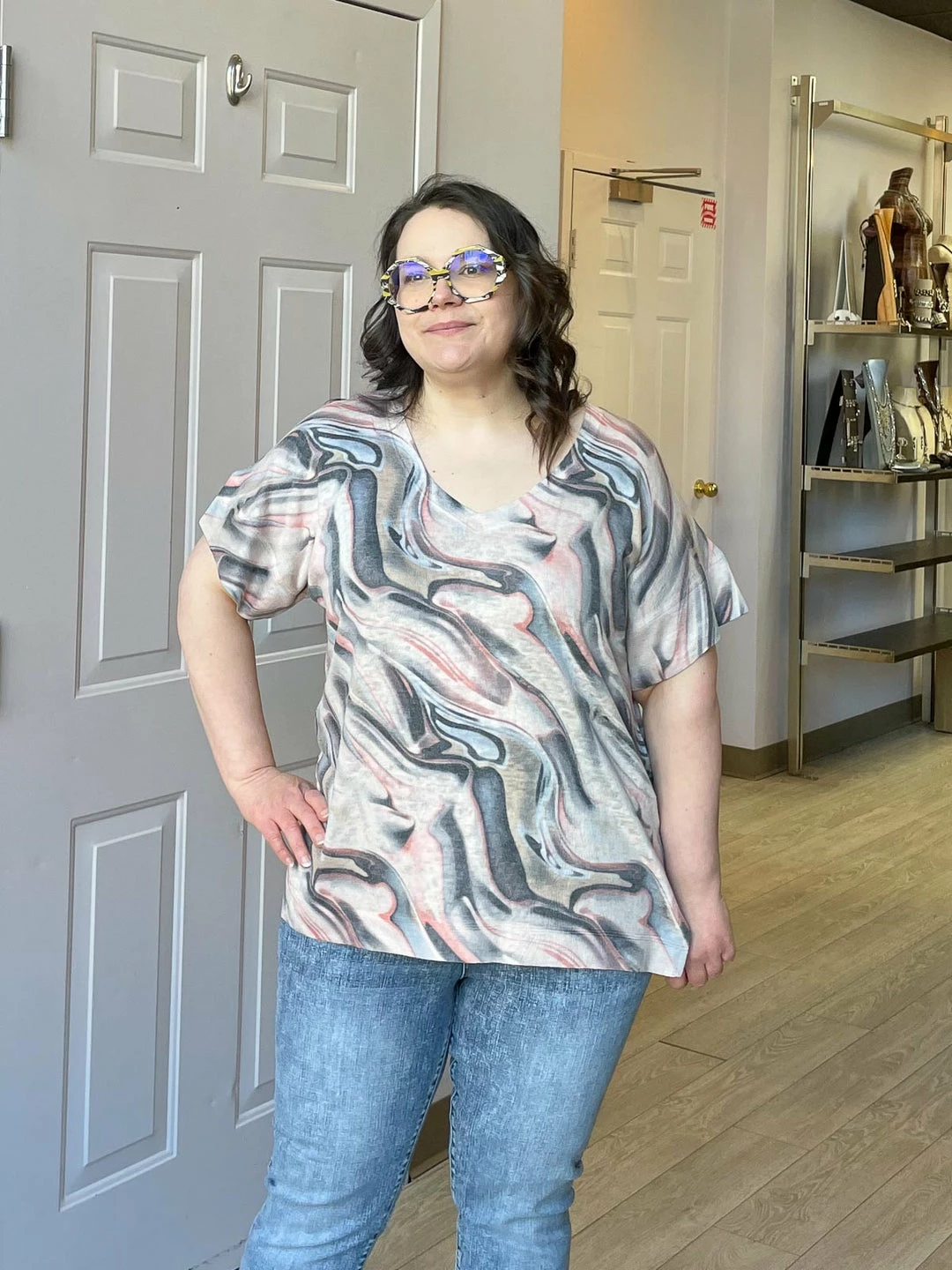 Nally And Millie Candy Wave V Neck Boxy Top Nally & Millie