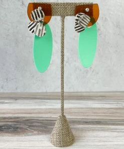 Pattern Gems Elongated Oval Earrings, Clear Orange/Mint