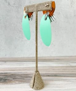 Pattern Gems Elongated Oval Earrings, Clear Orange/Mint