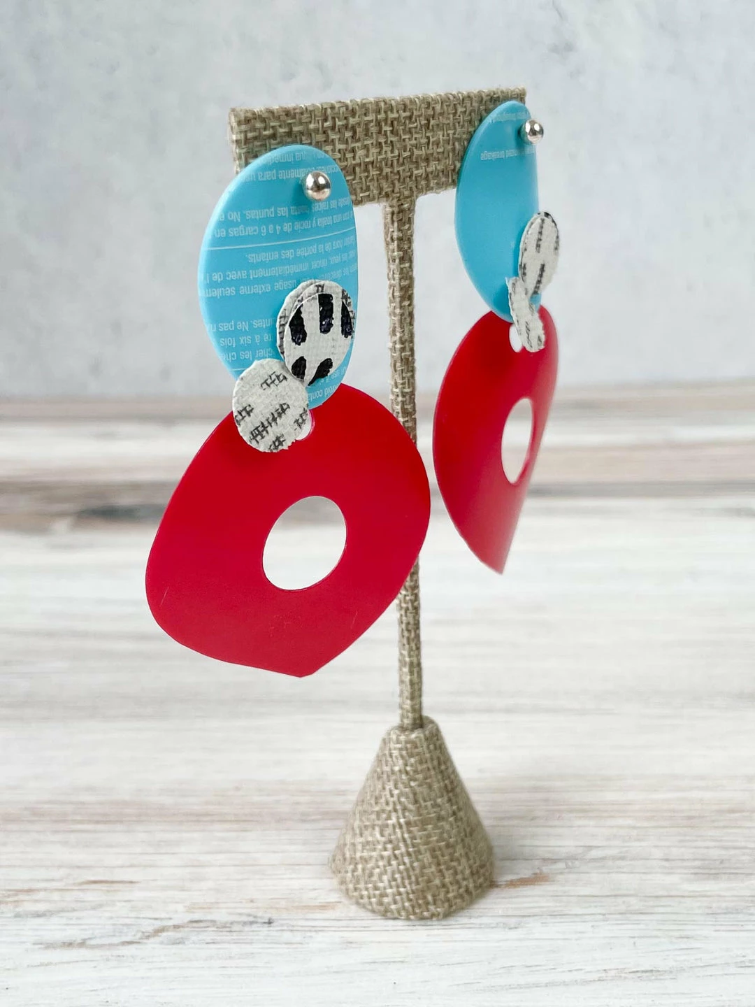 Pattern Gems Pattern Gems Large Teardrop Earrings, Aqua/Pink 5 Pattern Gems Pattern Gems Large Teardrop Earrings, Aqua/Pink