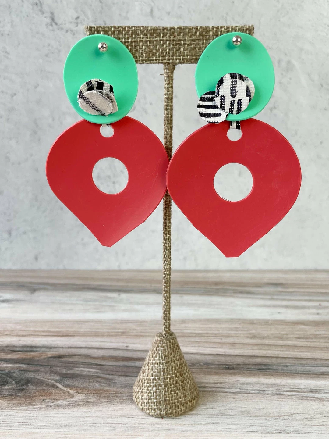 Pattern Gems Large Teardrop Earrings, Mint/Peach 3 Pattern Gems Large Teardrop Earrings, Mint/Peach