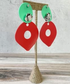 Pattern Gems Large Teardrop Earrings, Mint/Peach