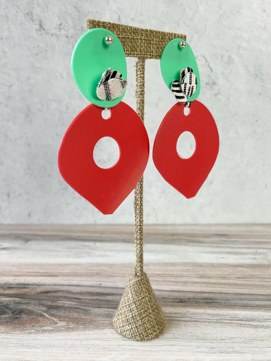 Pattern Gems Large Teardrop Earrings, Mint/Peach 4 Pattern Gems Large Teardrop Earrings, Mint/Peach