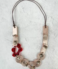 Pattern Gems Pattern Gems Leather Timbre Necklace, Rose Gold/Clear Red