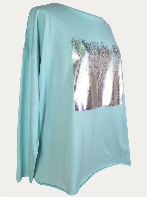 Planet Planet Foil Boxy Tee, Seafoam/Silver