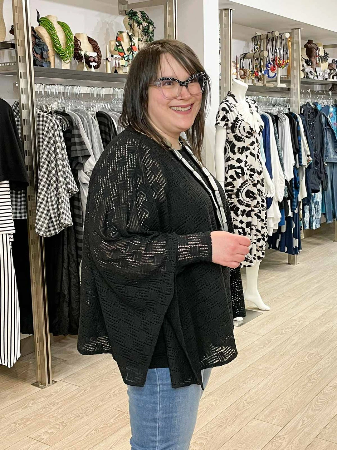 Pure Essence Crochet Oversized Poncho Top, Black Pure Essence