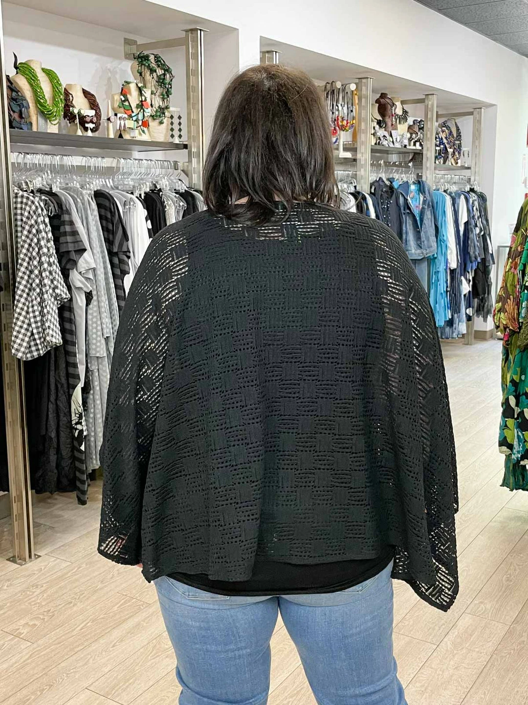 Pure Essence Crochet Oversized Poncho Top, Black Pure Essence