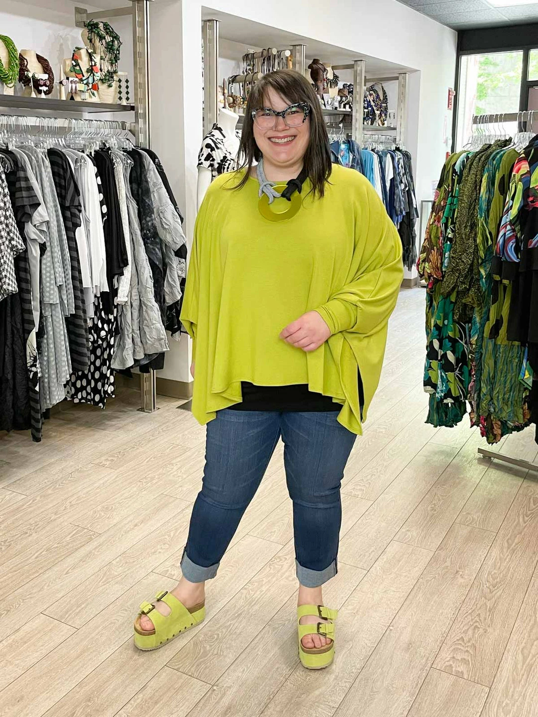 Pure Essence Oversized Poncho Top, Kiwi