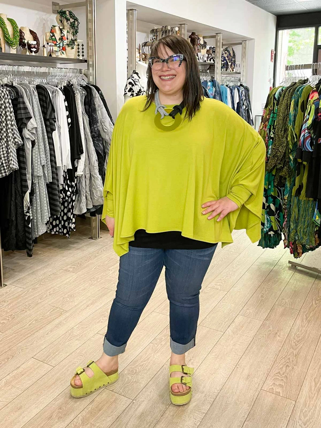 Pure Essence Oversized Poncho Top, Kiwi