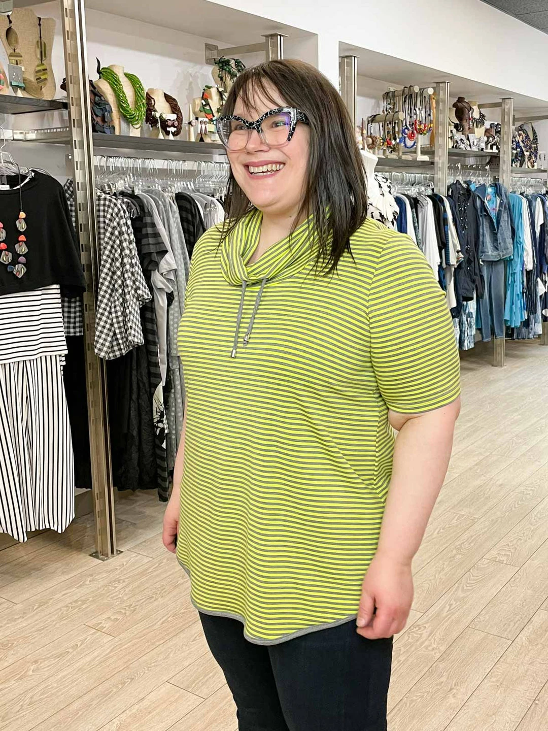 Pure Essence Short Sleeve Cowl Tunic, Citrus/Grey Pure Essence