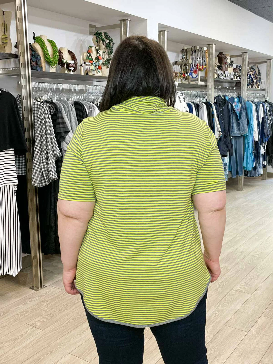 Pure Essence Short Sleeve Cowl Tunic, Citrus/Grey Pure Essence