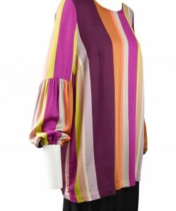 Q'Neel Gathered Sleeve Striped Blouse, Multi