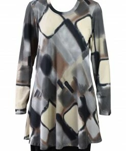 Q'Neel Q'Neel Printed Round Neck Tunic, Grey/Multi