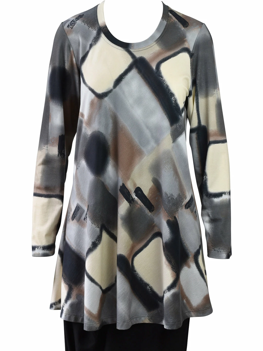 Q'Neel Q'Neel Printed Round Neck Tunic, Grey/Multi 3 Q'Neel Q'Neel Printed Round Neck Tunic, Grey/Multi