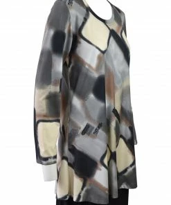 Q'Neel Q'Neel Printed Round Neck Tunic, Grey/Multi