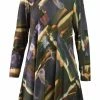Q'Neel Q'Neel Printed Round Neck Tunic, Brown Multi