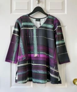 Q'Neel Printed V-Neck Top, Magenta/Teal