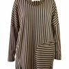 Q'Neel Q'Neel Striped Cowl Pocket Top, Black/Taupe 2 Q'Neel Q'Neel Striped Cowl Pocket Top, Black/Taupe