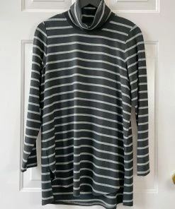Q'Neel Striped Turtle Neck Tunic, Black/Grey Q'Neel
