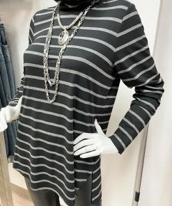 Q'Neel Striped Turtle Neck Tunic, Black/Grey Q'Neel 10 Q'Neel Striped Turtle Neck Tunic, Black/Grey Q'Neel