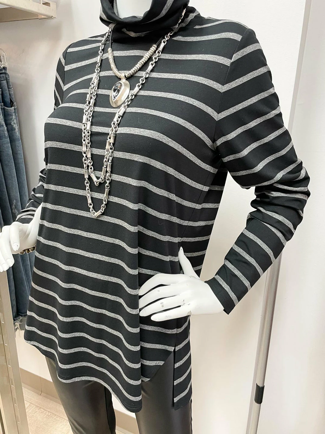 Q'Neel Striped Turtle Neck Tunic, Black/Grey Q'Neel 6 Q'Neel Striped Turtle Neck Tunic, Black/Grey Q'Neel