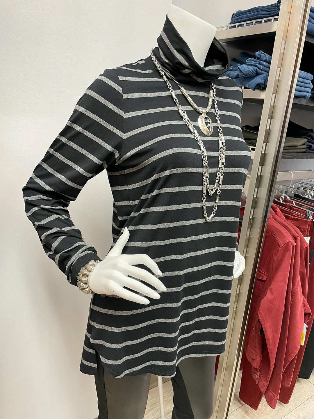 Q'Neel Striped Turtle Neck Tunic, Black/Grey Q'Neel 7 Q'Neel Striped Turtle Neck Tunic, Black/Grey Q'Neel