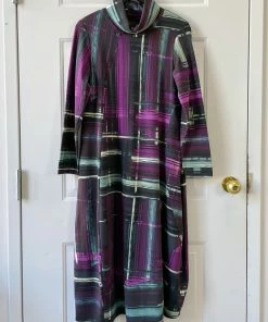 Q'Neel Turtleneck Midi Dress, Magenta/Teal