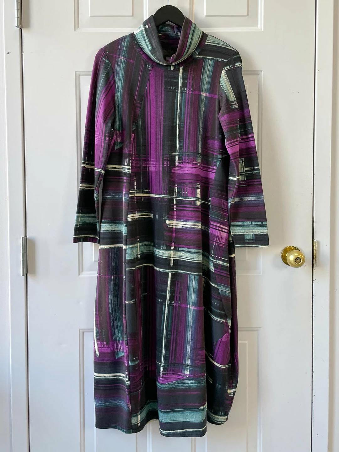 Q'Neel Turtleneck Midi Dress, Magenta/Teal 3 Q'Neel Turtleneck Midi Dress, Magenta/Teal