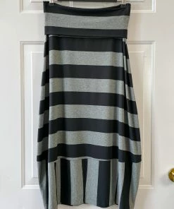 Q'Neel Q'Neel Wide Stripe Midi Lantern Skirt, Black/Grey
