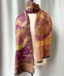 Rapti Fashion Cashmere Rectangular Scarf, Purple Peach Paisley Rapti Fashion