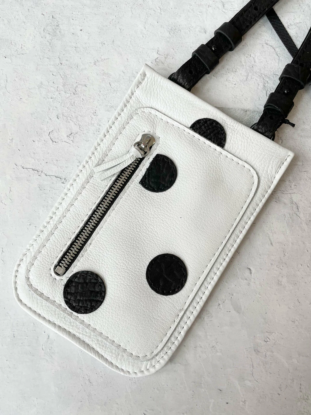 Riel Cell Phone Sling Crossbody Bag, White/Black Dots 4 Riel Cell Phone Sling Crossbody Bag, White/Black Dots