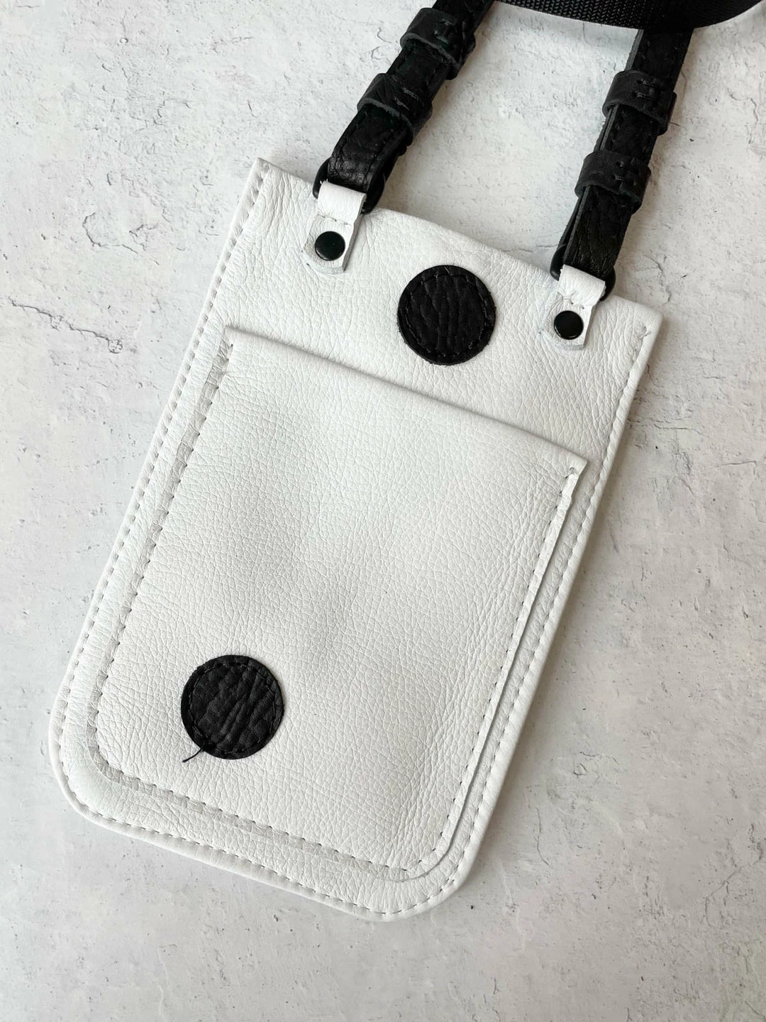 Riel Cell Phone Sling Crossbody Bag, White/Black Dots 6 Riel Cell Phone Sling Crossbody Bag, White/Black Dots
