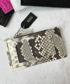 Riel Coin Pouch Card Holder, Beige Snake