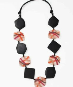Sylca Designs Evelyn Statement Necklace, Black/Orange