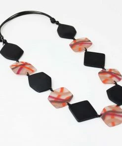 Sylca Designs Evelyn Statement Necklace, Black/Orange