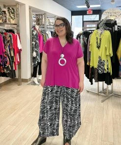 Sympli Deep V Top, Short Sleeve, Flamingo Sympli