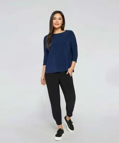 Sympli Trapeze Top, 3/4 Sleeve, Denim