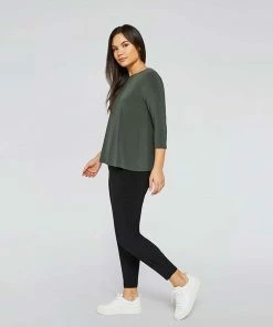 Sympli Trapeze Top, 3/4 Sleeve, Melange Olive Sympli