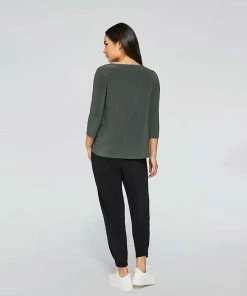 Sympli Trapeze Top, 3/4 Sleeve, Melange Olive Sympli