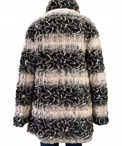 UBU Clothing Co Faux Fur Reversible Zip Front Jacket, Stripes/Black