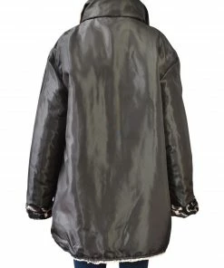 UBU Clothing Co Faux Fur Reversible Zip Front Jacket, Stripes/Black