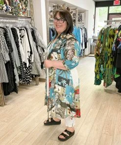 Vintage Concept Mix Print Chiffon Lace Cover Up, Blue Multi