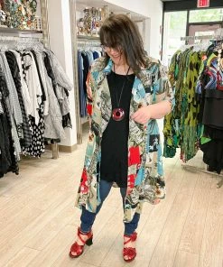 Vintage Concept Mix Print Chiffon Lace Cover Up, Blue Multi